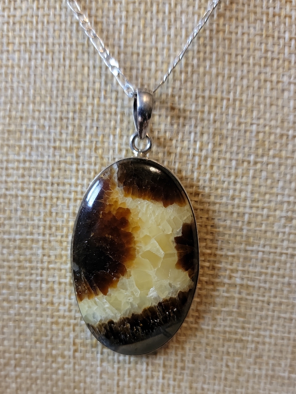 UV Reactive Septarian Stone Pendant on Sterling Silver Chain